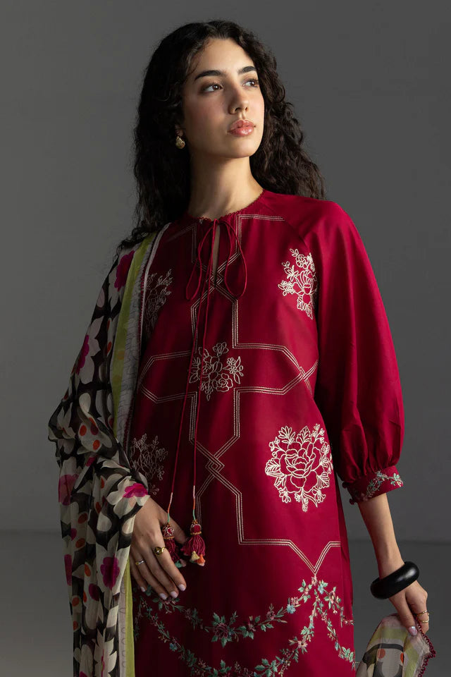 COCO by Zara Shahjahan Lawn 2026 RIVAE-1B Unstitched 3 Piece - Saffron Red