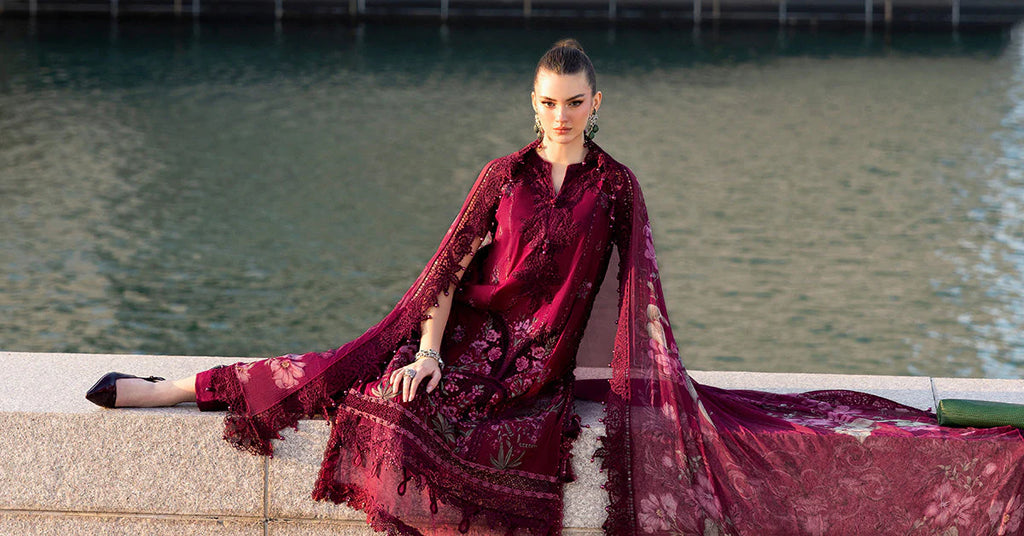 Maria.B Lawn Volume-26 Design 11B Unstitched 3 Piece - Maroon / Black