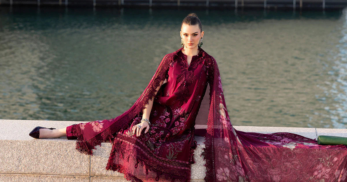 Maria.B Lawn Volume-26 Design 11B Unstitched 3 Piece - Maroon / Black