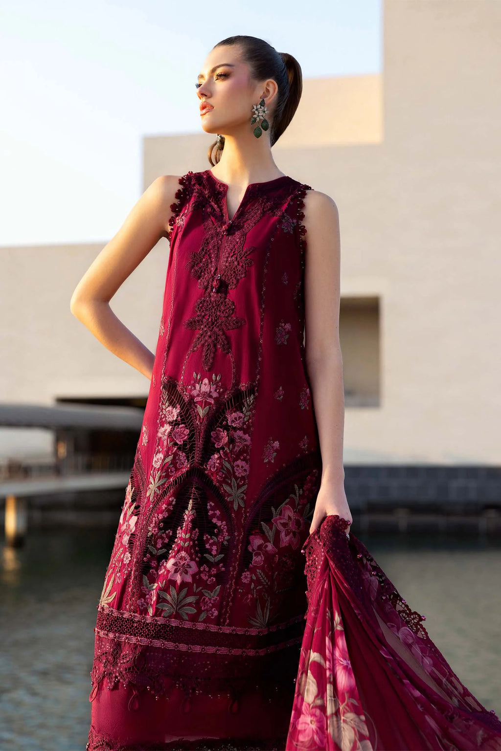 Maria.B Lawn Volume-26 Design 11B Unstitched 3 Piece - Maroon / Black