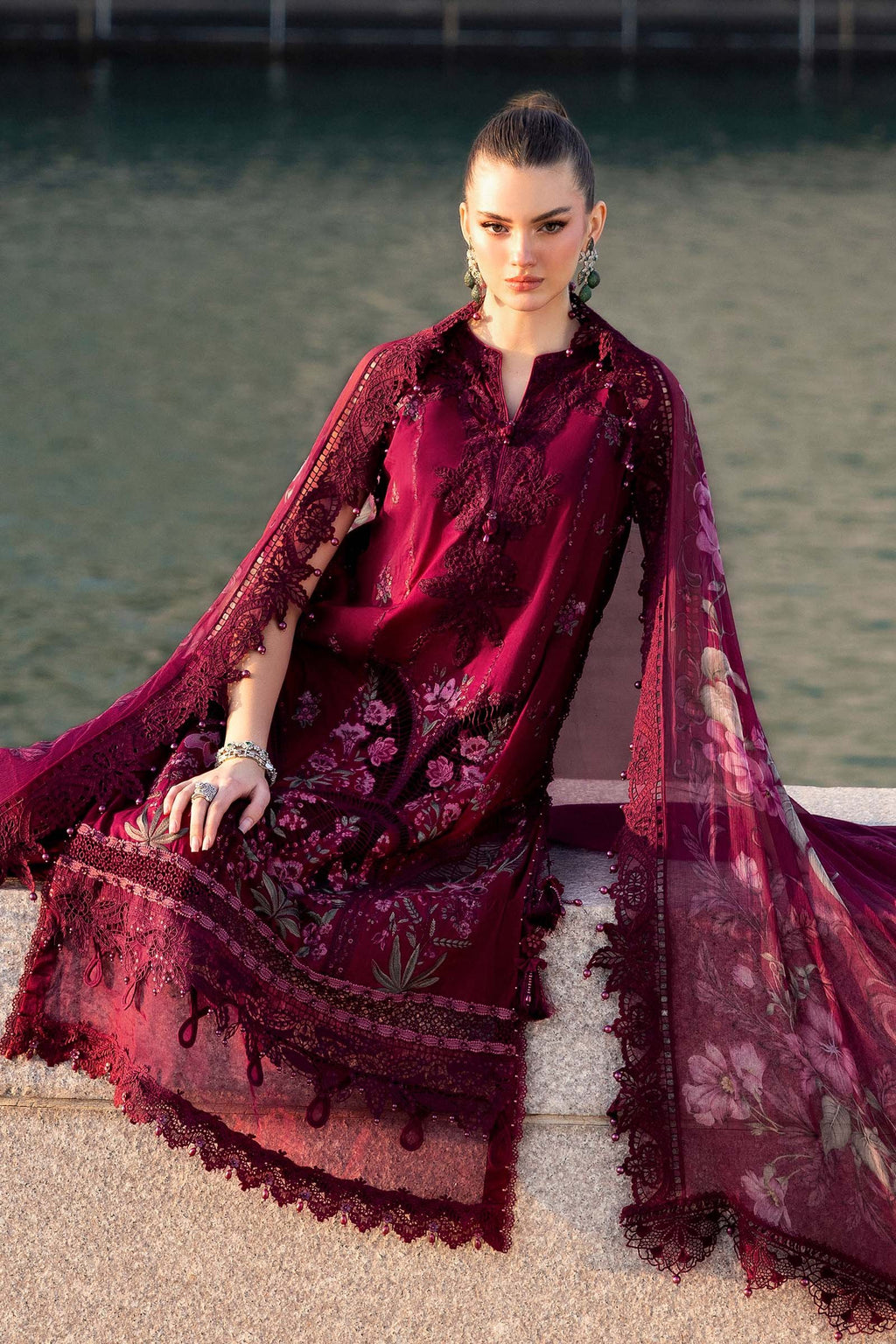 Maria.B Lawn Volume-26 Design 11B Unstitched 3 Piece - Maroon / Black