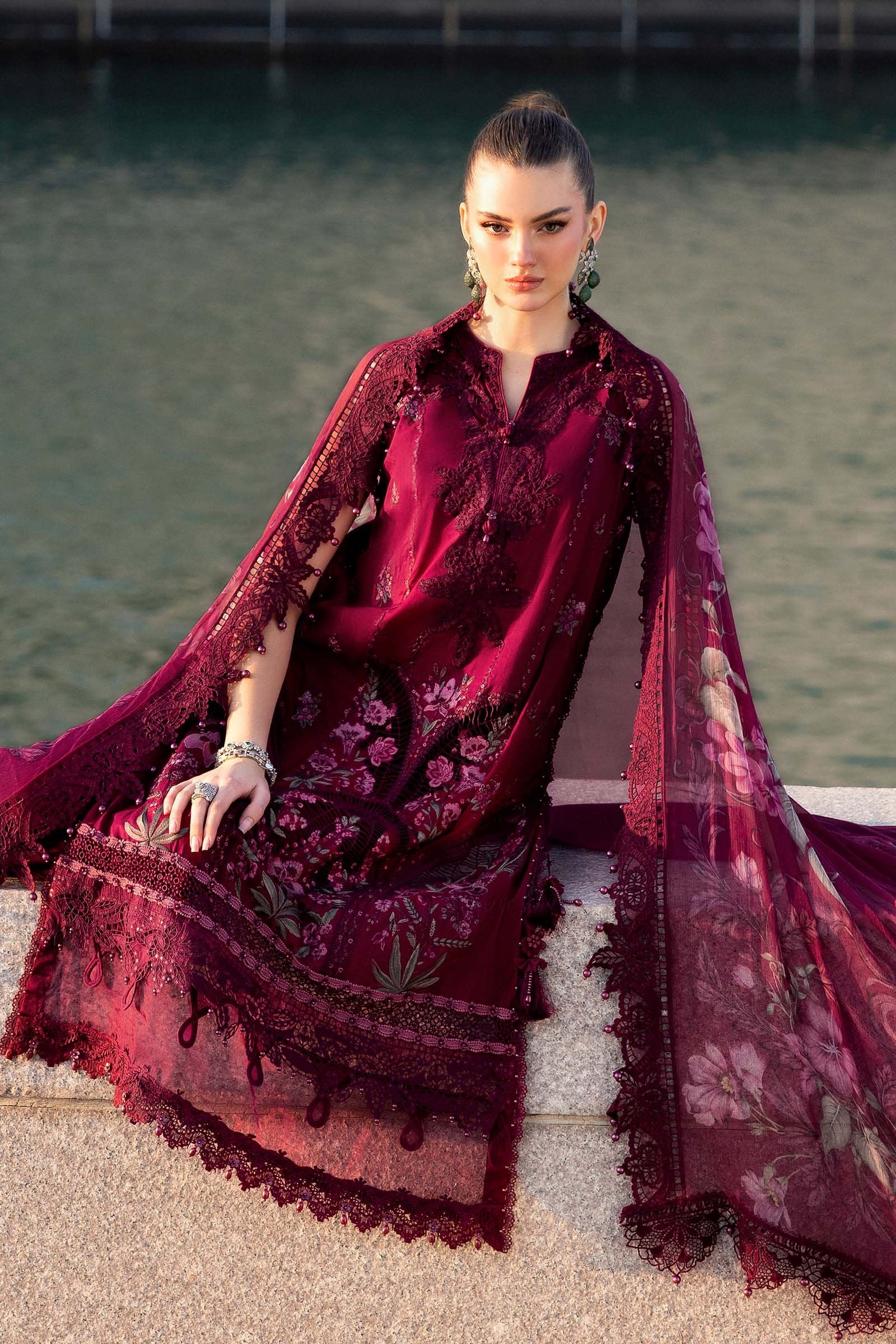 Maria.B Lawn Volume-26 Design 11B Unstitched 3 Piece - Maroon / Black