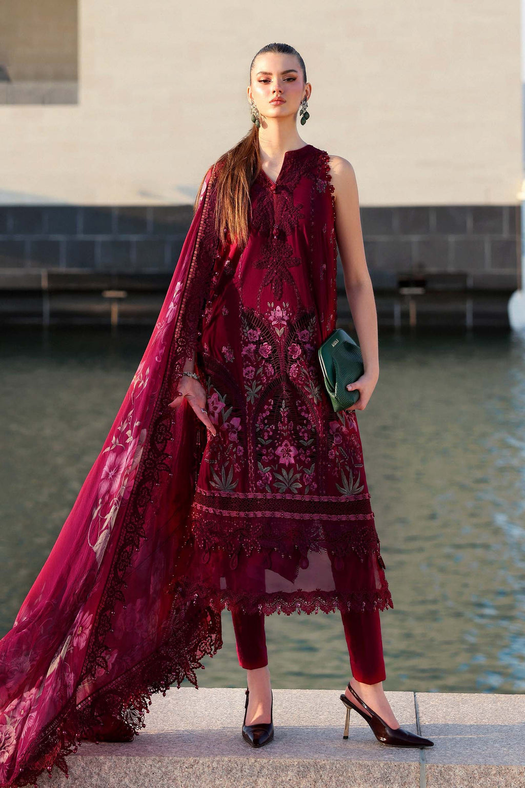 Maria.B Lawn Volume-26 Design 11B Unstitched 3 Piece - Maroon / Black