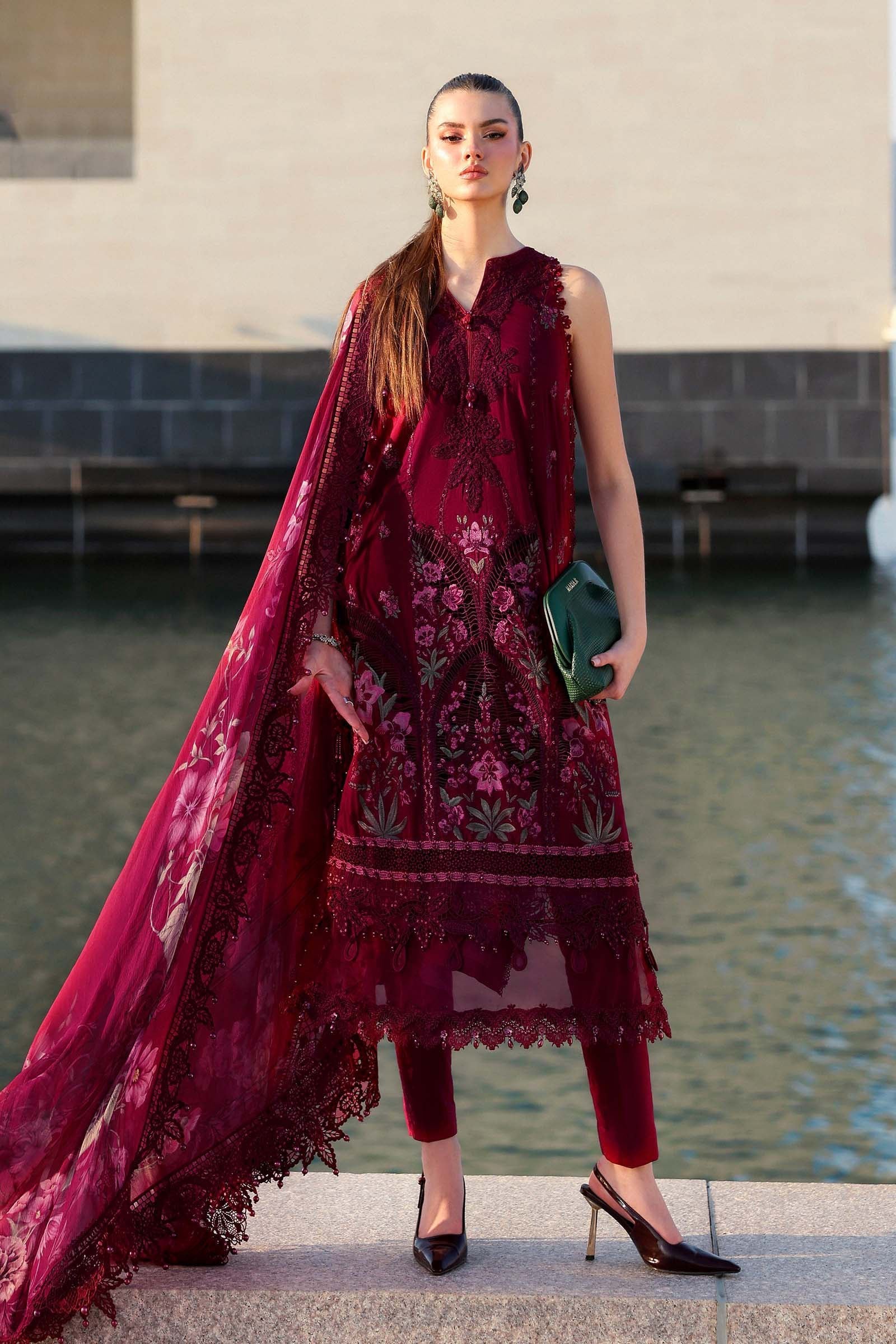 Maria.B Lawn Volume-26 Design 11B Unstitched 3 Piece - Maroon / Black
