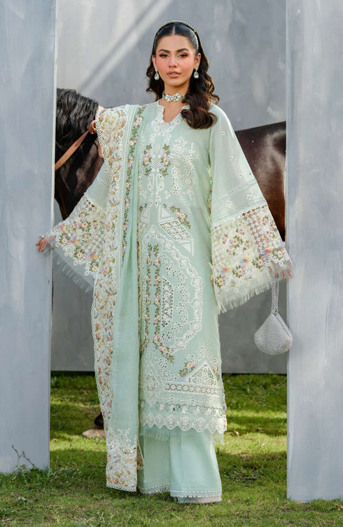 Elaf Premium Luxury Lawn Vol II Frostel ELH-4B Unstitched 3 Piece - Mint Green