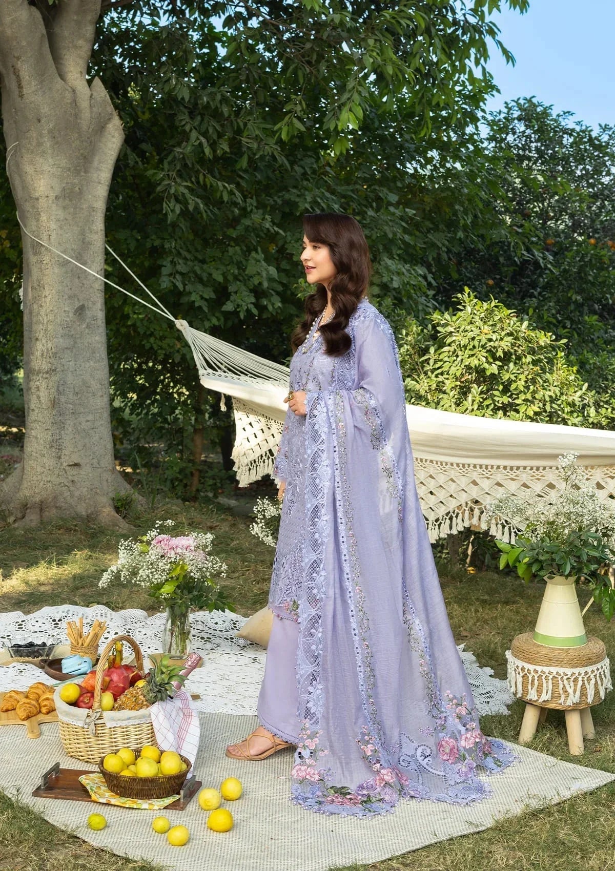 Elaf Premium Luxury Lawn 2026 Paradise ELY-3B Unstitched 3 Piece - Lilac