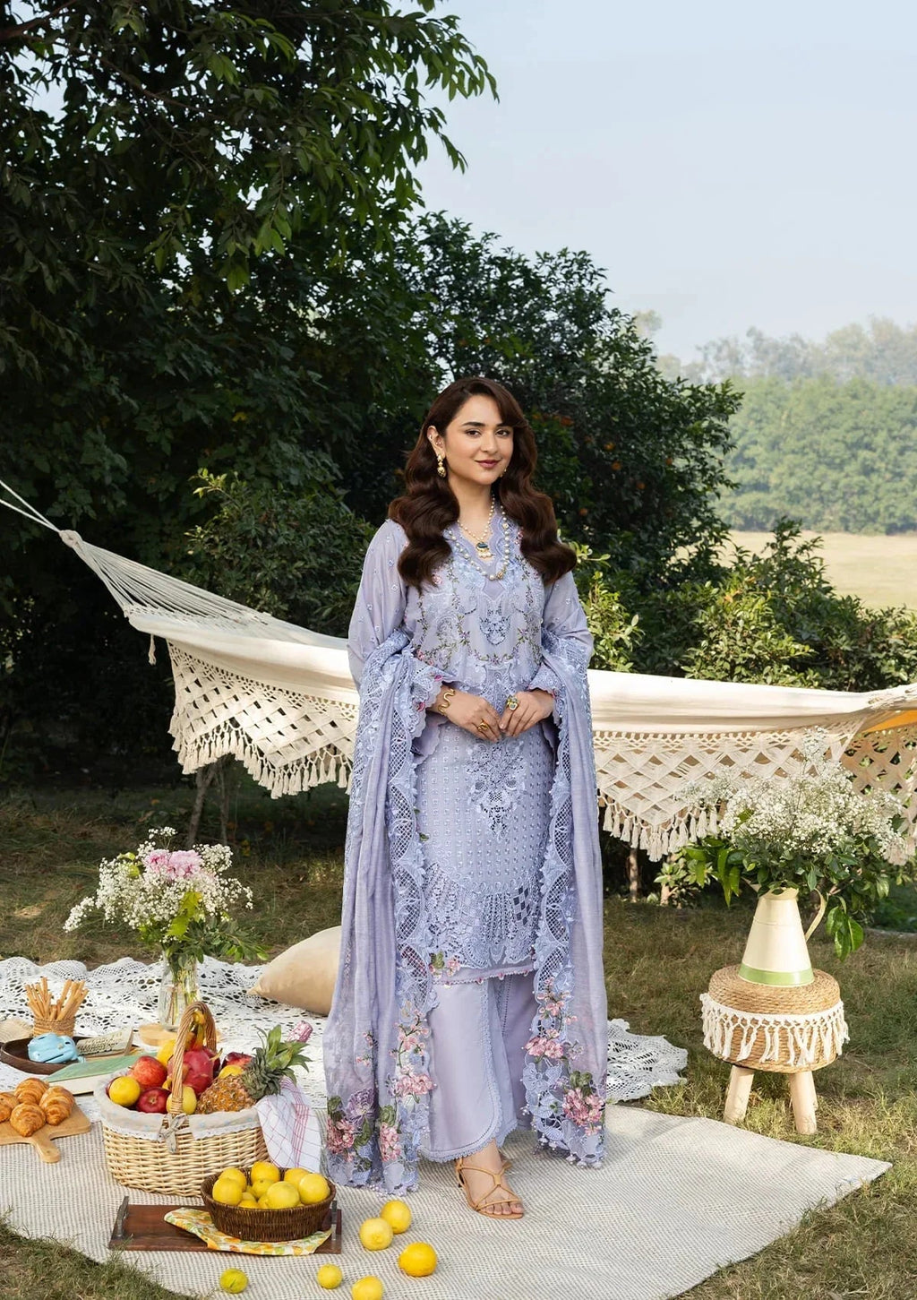 Elaf Premium Luxury Lawn 2026 Paradise ELY-3B Unstitched 3 Piece - Lilac