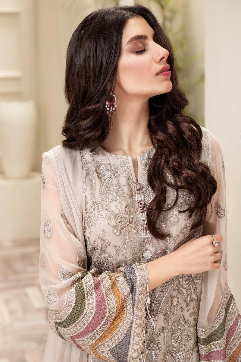 Jazmin Amerrati Luxury Chiffon 03 Arezu Unstitched 3 Piece - Ivory / Beige