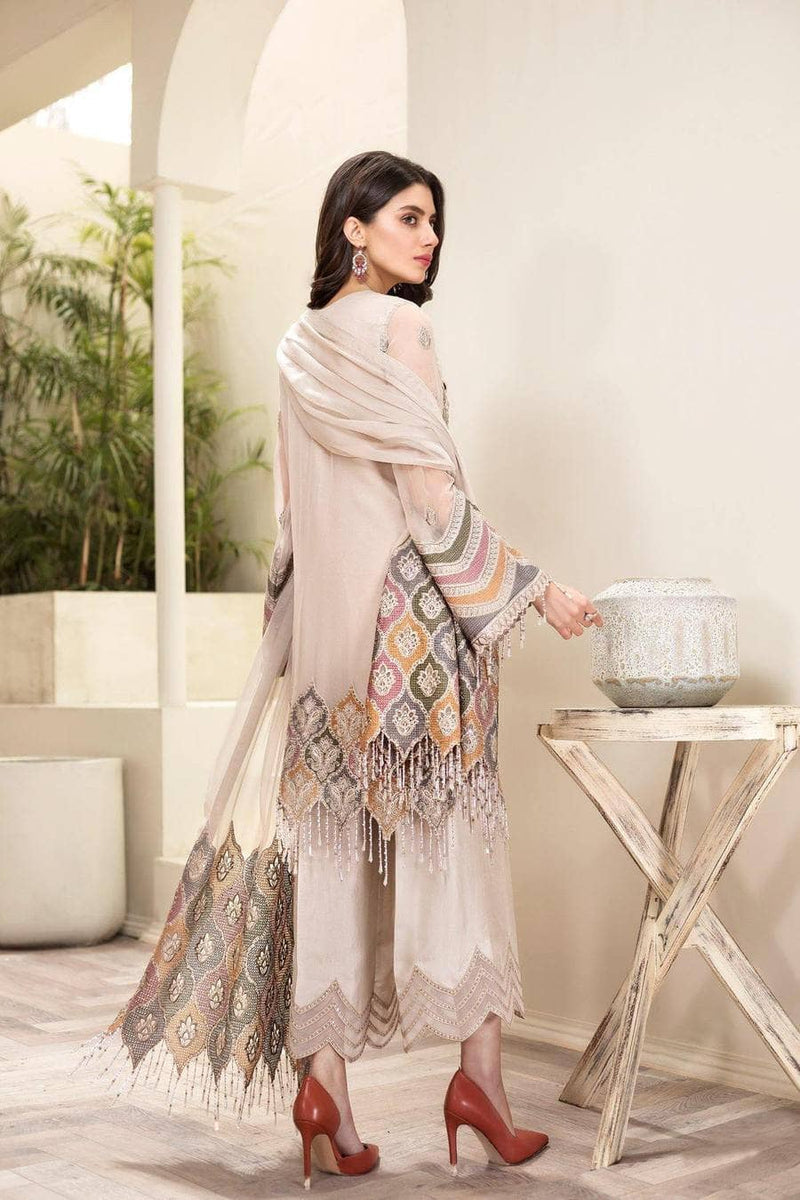 Jazmin Amerrati Luxury Chiffon 03 Arezu Unstitched 3 Piece - Ivory / Beige