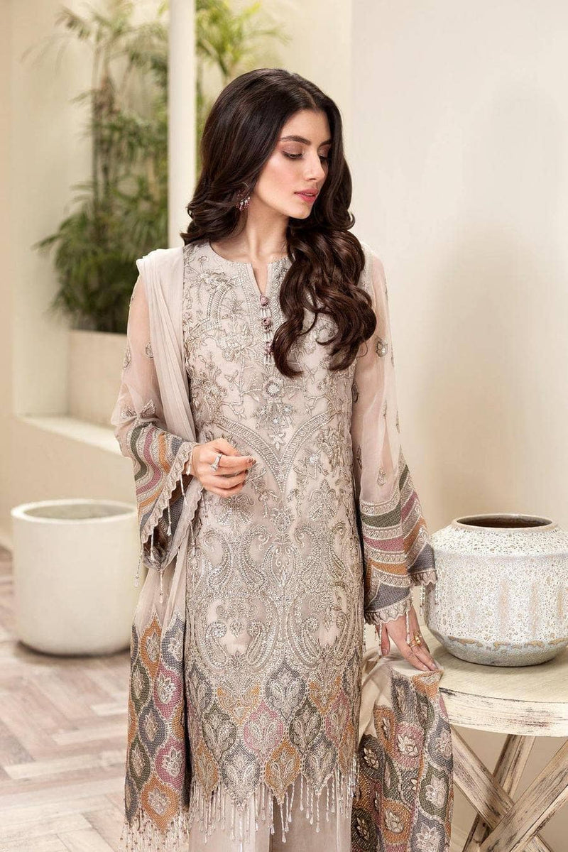 Jazmin Amerrati Luxury Chiffon 03 Arezu Unstitched 3 Piece - Ivory / Beige