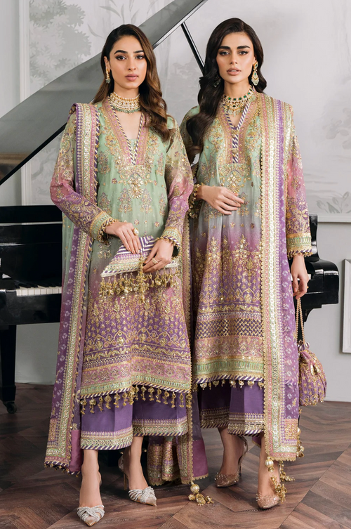 Baroque Chantelle BQU-CH12-D08 Unstitched 3 Piece - Pistachio / Lilac