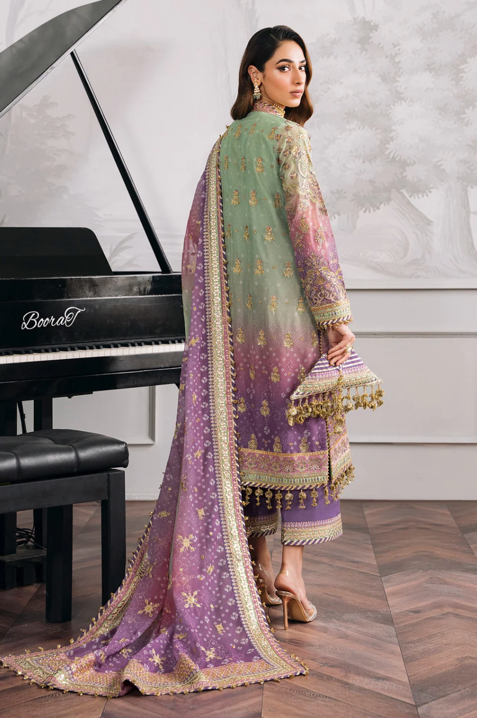 Baroque Chantelle BQU-CH12-D08 Unstitched 3 Piece - Pistachio / Lilac