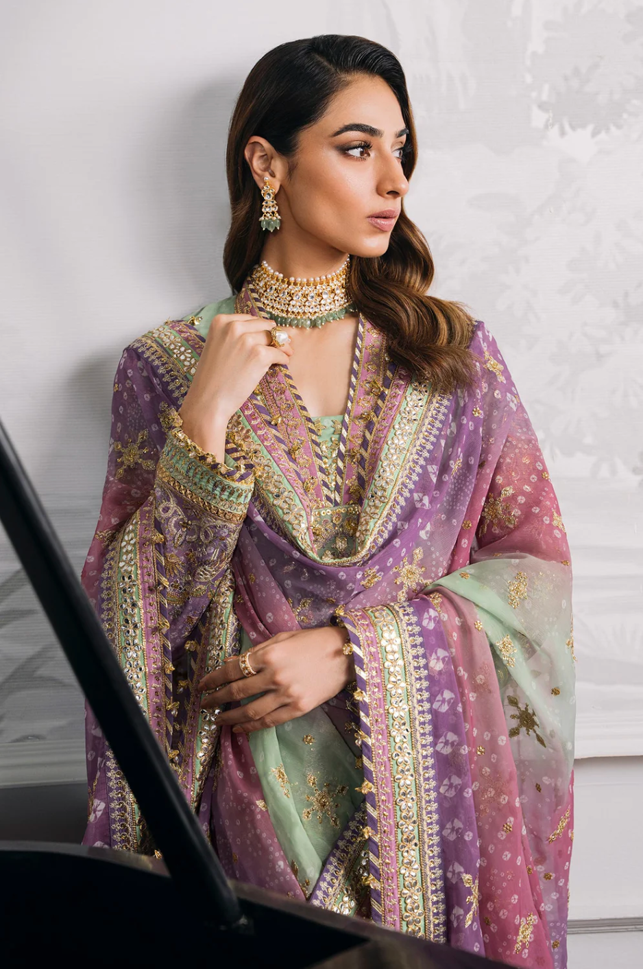 Baroque Chantelle BQU-CH12-D08 Unstitched 3 Piece - Pistachio / Lilac