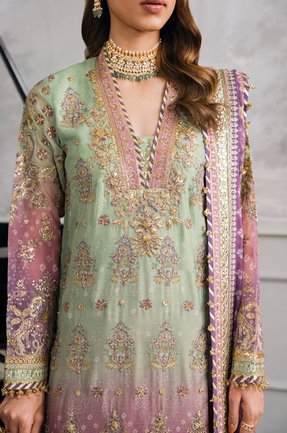 Baroque Chantelle BQU-CH12-D08 Unstitched 3 Piece - Pistachio / Lilac