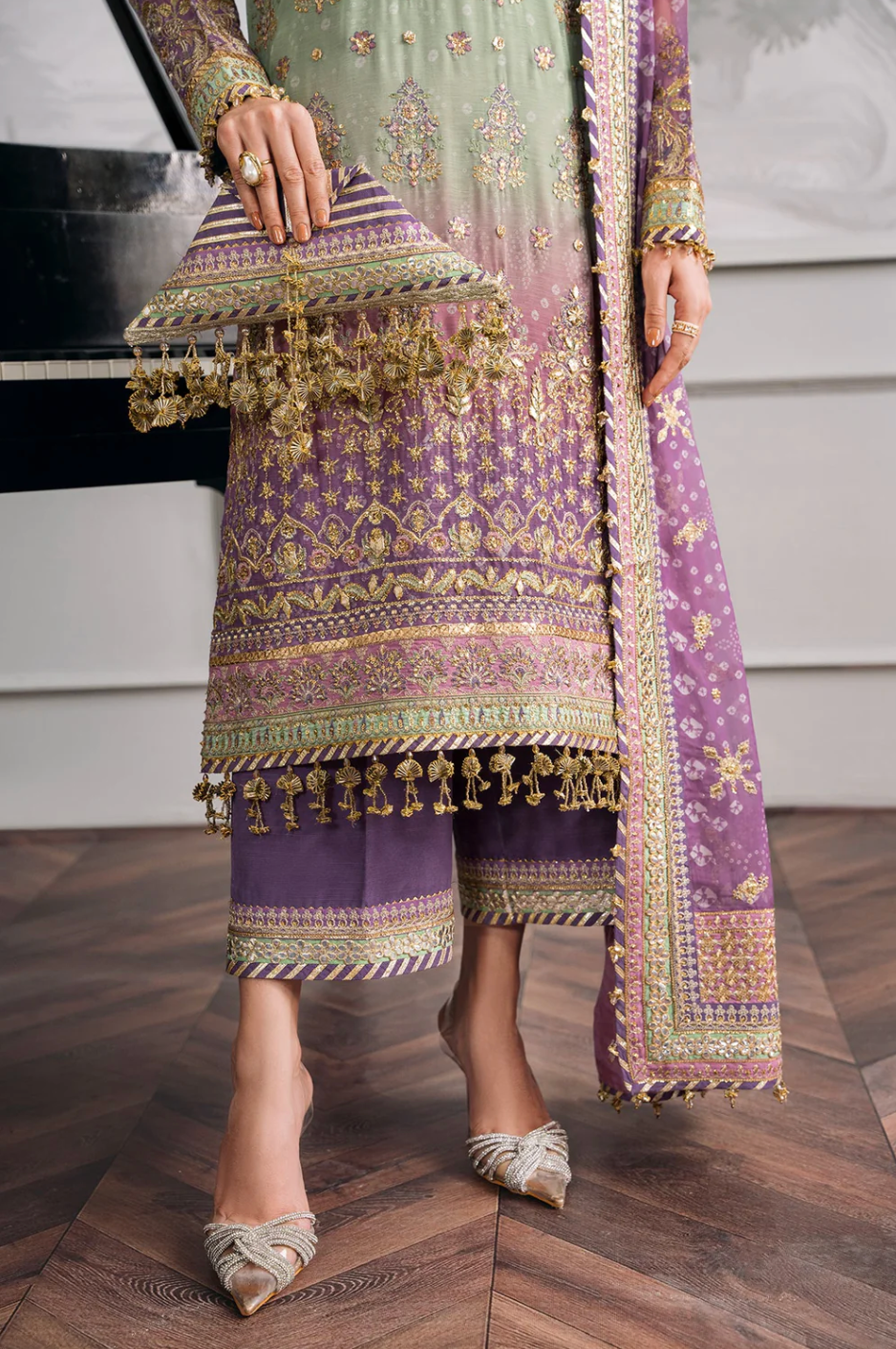 Baroque Chantelle BQU-CH12-D08 Unstitched 3 Piece - Pistachio / Lilac