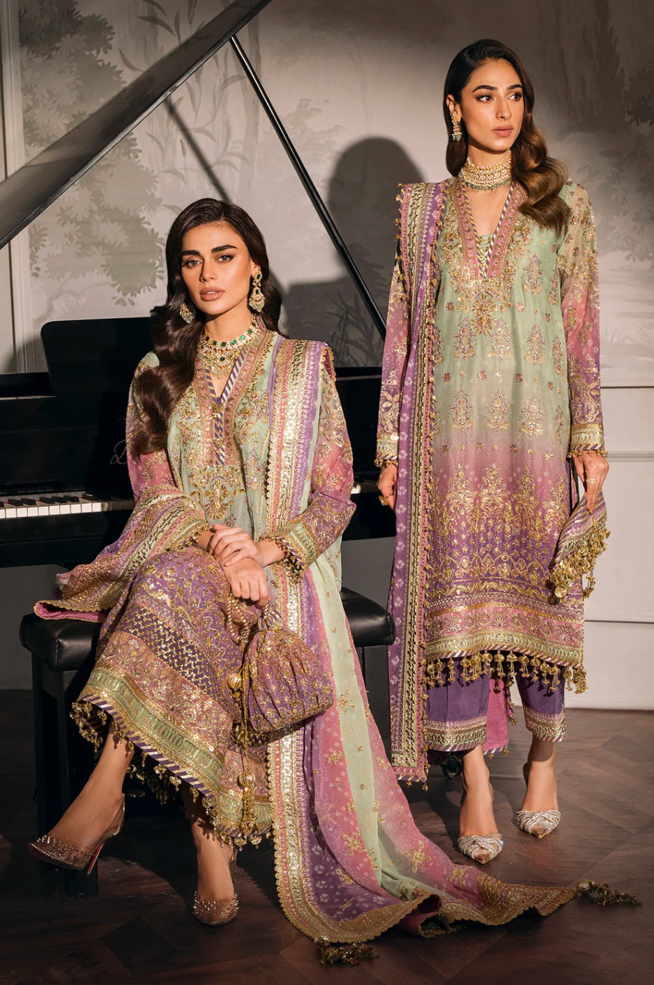 Baroque Chantelle BQU-CH12-D08 Unstitched 3 Piece - Pistachio / Lilac