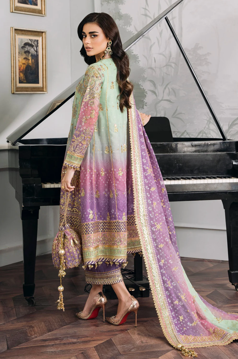 Baroque Chantelle BQU-CH12-D08 Unstitched 3 Piece - Pistachio / Lilac