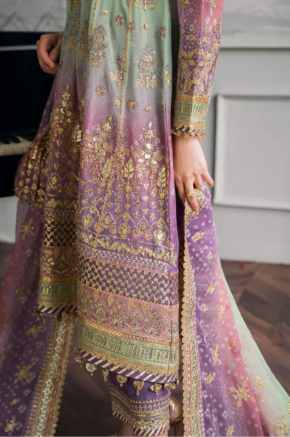 Baroque Chantelle BQU-CH12-D08 Unstitched 3 Piece - Pistachio / Lilac